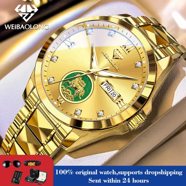 WEIBAOLONG Automatik-Armbanduhr, Edelstahl, Gold, Diamant, Herren - Bild 1