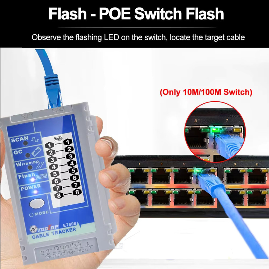 TOOLTOP ET608 LCD Netzwerkkabel-Tracer und Crimp-Tester für RJ45 und RJ11 zur Leitungsprüfung und Netzwerk-Reparatur - Bild 2