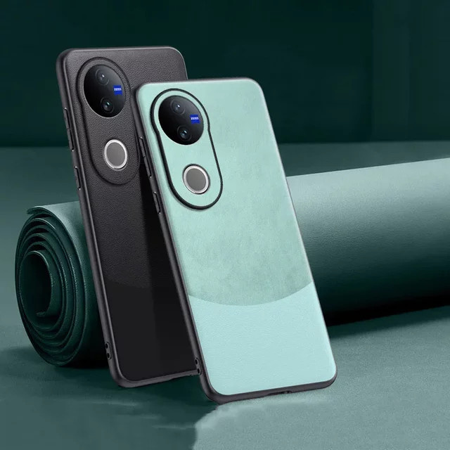 EUCAGR Luxus Leder Handyhülle für VIVO V50 in Schwarz - Bild 1