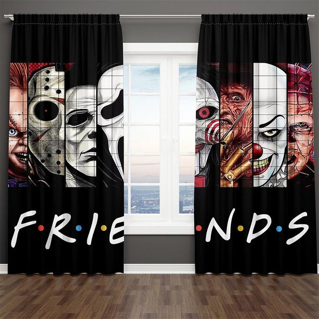 Halloween Fensterbehang mit 3D Skelett-Thron Motiv, halbtransparenter Vorhang aus Polyester in Schwarz, Breite: 100 cm, Höhe: 130 cm - Bild 1