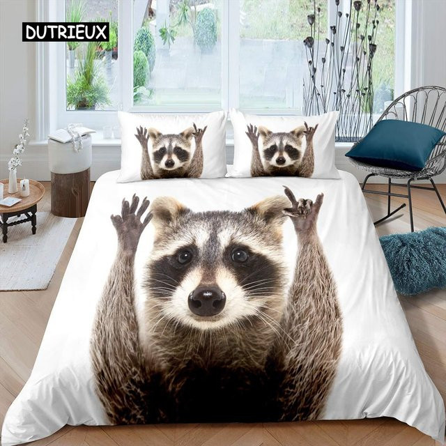 Bettwäsche-Set mit Waschbär-Motiv von Binchi Outdoor Product, King-Size aus Mikrofaser, Farbe: Weiß, B/H: 240 x 220 cm - Bild 1