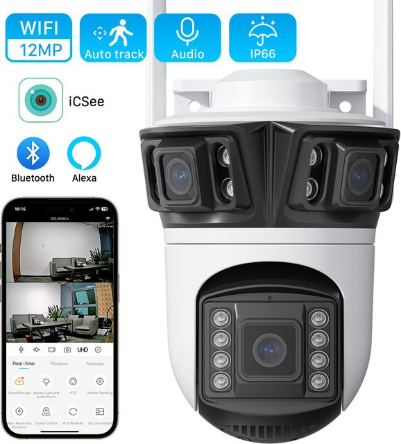 ANBIUX Outdoor PTZ Sicherheitssicherungskamera mit Dual-Objektiv, 6K Auflösung, WLAN und KI-Personenerkennung, Weiß - Bild 1