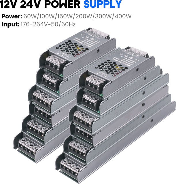 XUNATA Netzteil AC zu DC Transformator für LED-Streifen und LED-Lampen 12V 24V aus Metall - Bild 1