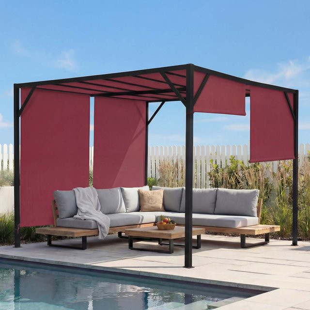 MCW Pergola Beja Garten Pavillon Terrassenüberdachung mit Schiebedach in Bordeaux-Rot, B/T: 300 x 305 cm - Bild 1