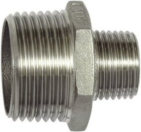 Riegler Doppelgewindenippel aus Edelstahl in Silber, Achtkant, R 3, R 2, Werkstoff 1.4408 - Bild 1