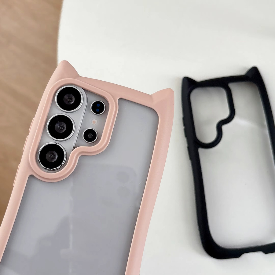 Transparente Handyhülle mit niedlichen 3D-Katzenohren für Samsung Galaxy S26 Ultra, S25, S24 und S23 Plus aus hartem PC-Acryl, stoßfest und klar - Bild 2