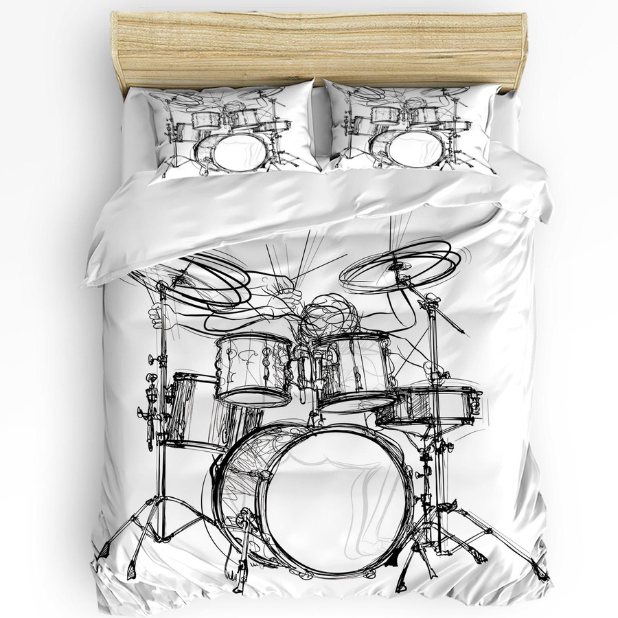 3-teiliges Bettwäsche-Set JMG Household Supplies mit Schlagzeug Rockmusik Motiv in Weiß, Material Mikrofaser, B/H: 135 x 200 cm - Bild 3