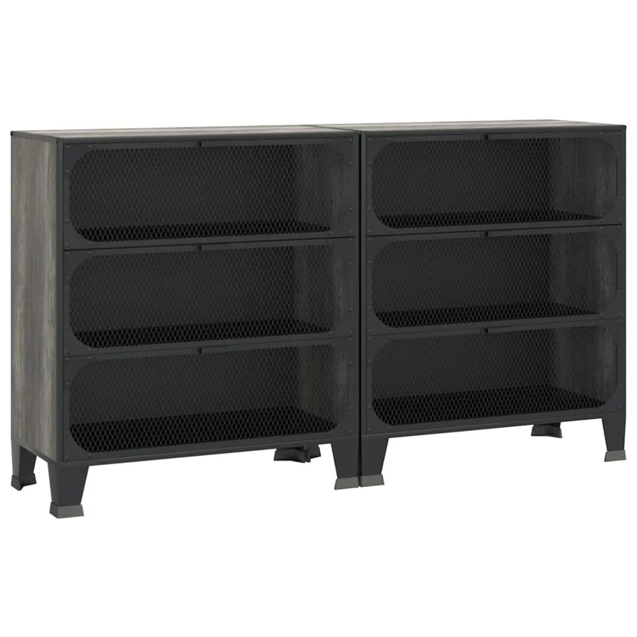 vidaXL Lagerschränke 2er Set Grau aus Metall und MDF mit Regalböden B/T/H: 72 x 36 x 82 cm - Bild 2