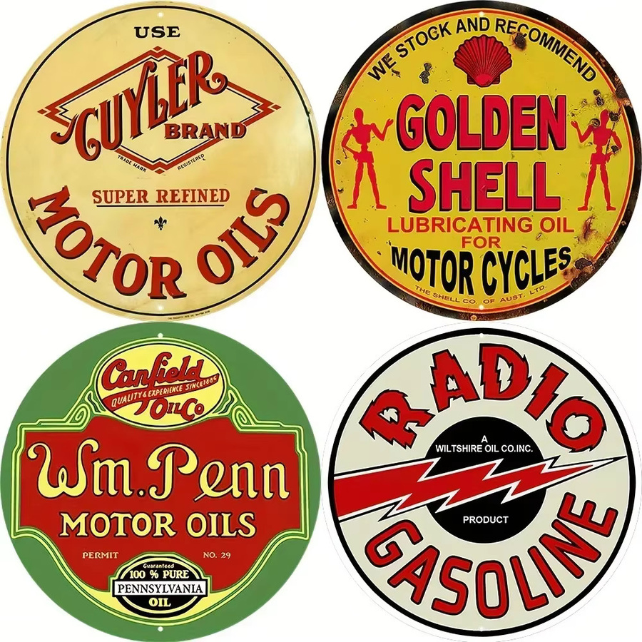 Potdemiel Vintage Motoröl Schild aus Aluminium, Rundes Metallschild im Retro-Design für Garage und Bar, Durchmesser: 20 cm, Multicolor - Bild 4