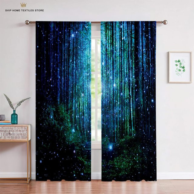 Herbstwald Tüll Vorhänge mit Natur-Motiv, 2er-Set transparente Voile Vorhänge für Wohnzimmer und Schlafzimmer, B: 50 cm, H: 130 cm - Bild 1