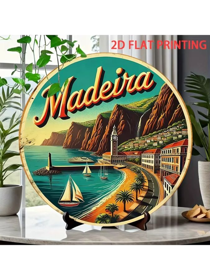 Potdemiel Vintage Wanddekoration aus Eisen Madeira Landschaft mit Küstenuhr Turm und Yacht, B/H: 20,07 x 19,8 cm - Bild 5