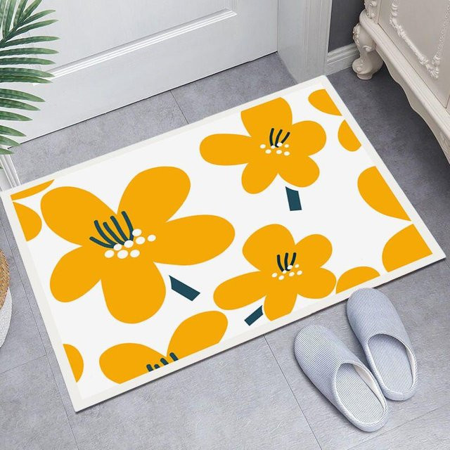 Rutschfeste und wasserabsorbierende Kieselgur-Fußmatte mit floralem Design von Household supplies MH, B/B: 40 x 60 cm, Mehrfarbig - Bild 1