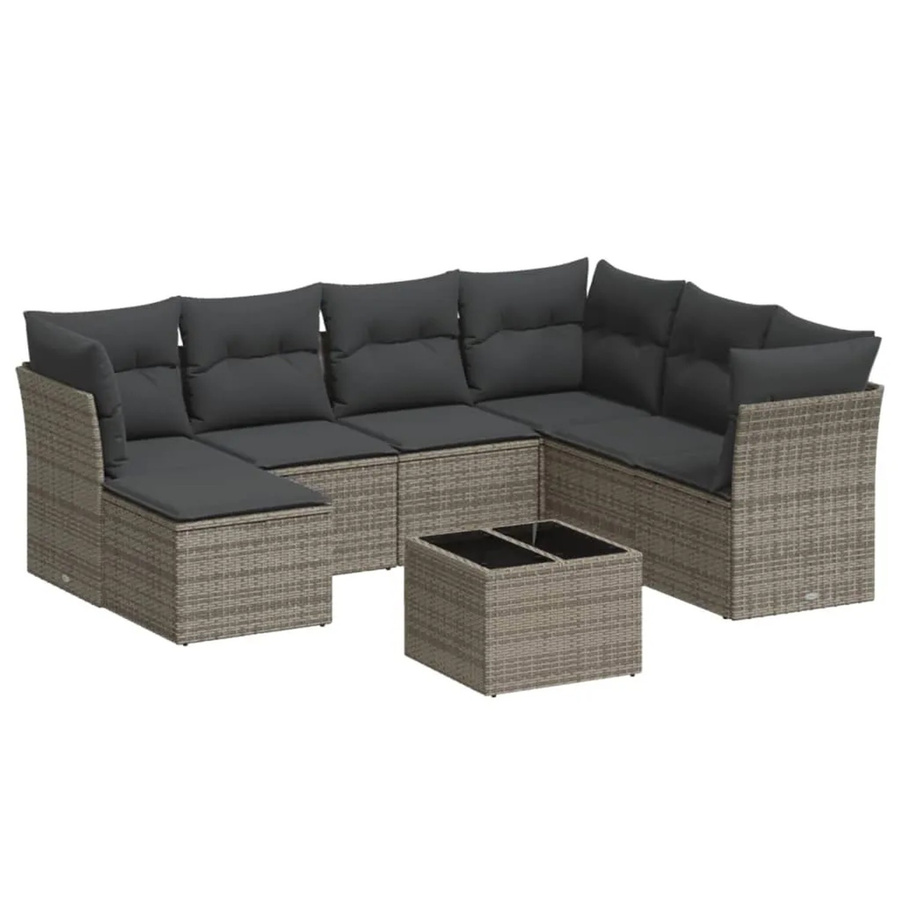 vidaXL 8-teilige Garten-Sofagarnitur aus Poly-Rattan in Grau mit Kissen aus Polyester und Gestell aus pulverbeschichtetem Stahl - Bild 2