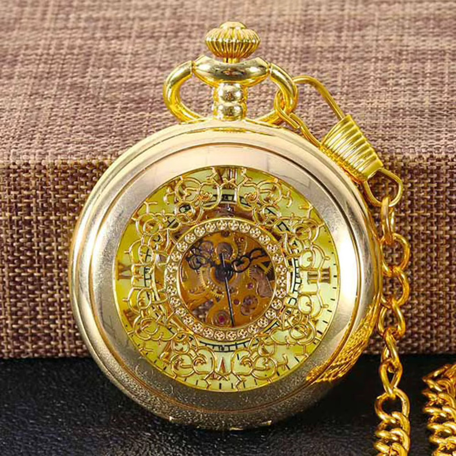 Taschenuhr mit Halskette, Gold, Vintage, Handaufzug, Unisex - Bild 2