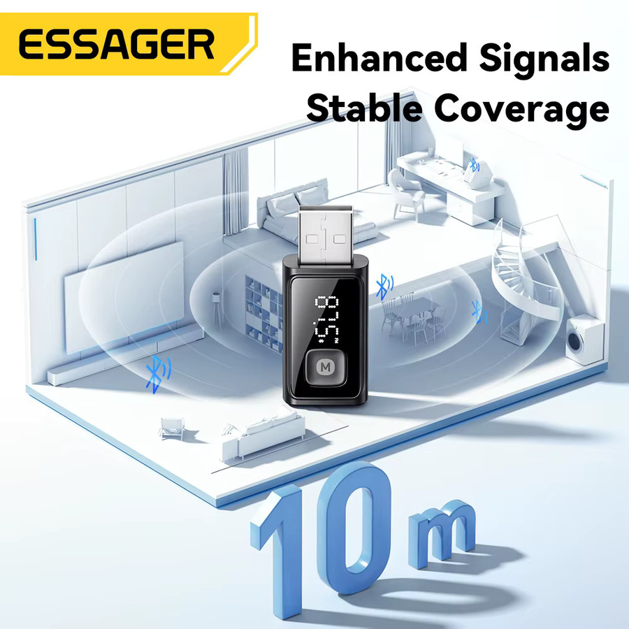 ESSAGER Bluetooth 5.4 Auto-Adapter in Schwarz mit FM-Transmitter, Audio-Receiver und Freisprechanruf-Funktion inklusive Mikrofon - Bild 6