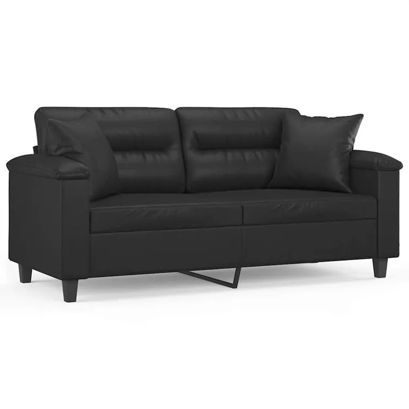 Vidaxl 2-Sitzer Sofa in Schwarz aus Kunstleder mit Kissen im modernen Design, Breite: 140 cm - Bild 2