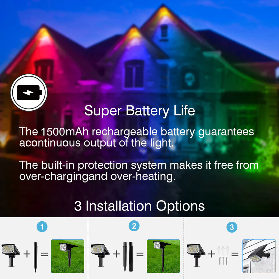 T-SUNRISE RGB Solar-Flutlicht in Schwarz, wasserdichter LED-Landschaftsstrahler IP65 für Garten und Terrasse - Bild 5