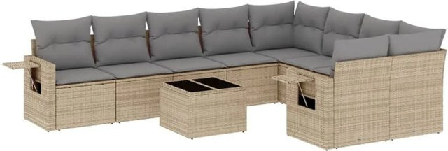 vidaXL 10-teilige Garten-Sofagarnitur in L-Form aus Poly-Rattan mit Kissen in Beige-Grau - Bild 1