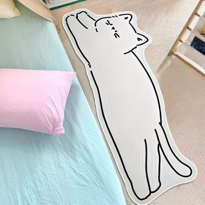 VIKAMA Cartoon-Katzen-Teppich in Weiß, unregelmäßige Form, weiche und rutschfeste Bodenmatte für Kinderzimmer und Wohnzimmer - Bild 2