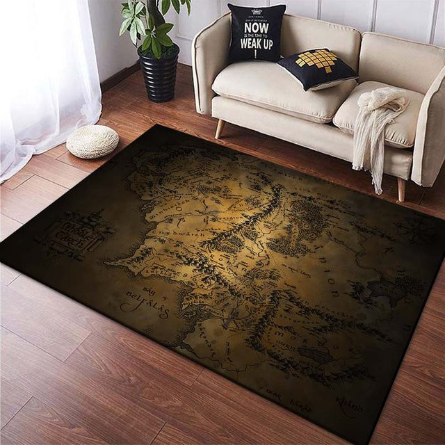 UQIDEHOME Bereichsteppich Mittelerde Karten Ring Muster in Braun, rutschfester Teppich für Wohnzimmer und Schlafzimmer, B/T: 80 x 50 cm - Bild 1