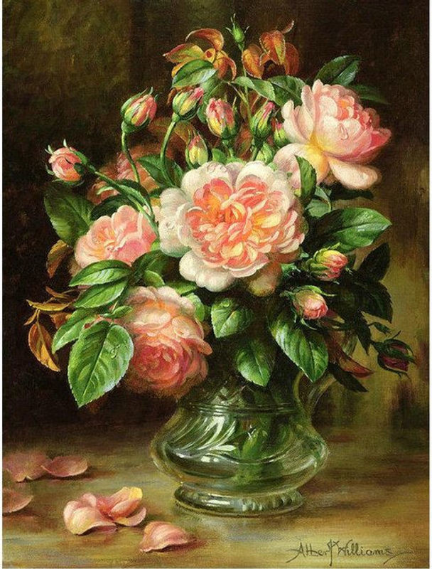 FIYO Diamond Painting Set Rosa Margeriten Mosaik mit runden Steinen B/H: 20 x 30 cm - Bild 1