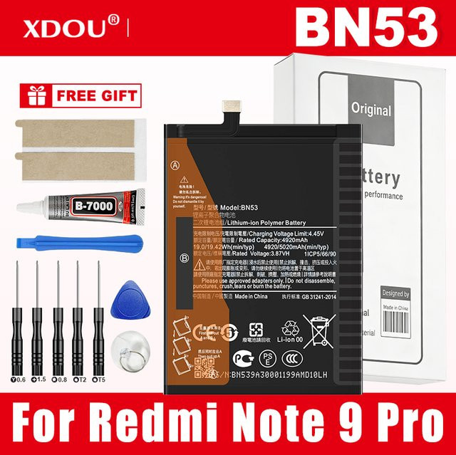 Xiaomi BN53 Ersatzakku mit 5020mAh für Redmi Note 9 Pro in Schwarz inklusive Werkzeugset - Bild 1