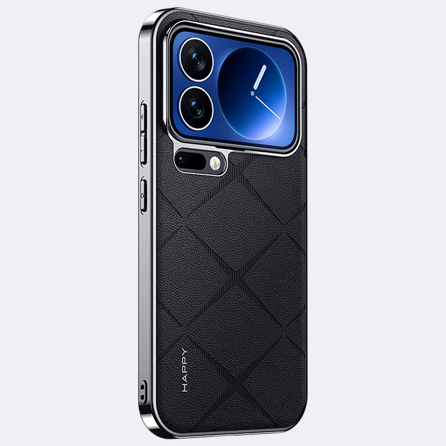 Leder Handyhülle mit Grid-Muster für Xiaomi 15 Pro und 14 Ultra in Braun mit Stoßfestem Schutz und Objektivschutz - Bild 5