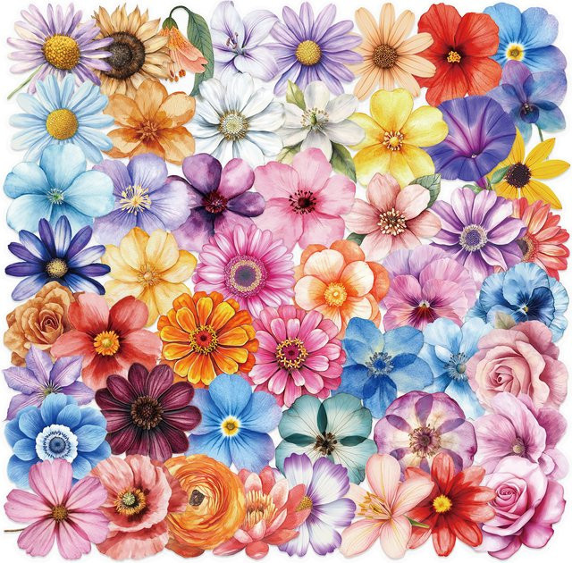 Vintage Blumen Aufkleber im ästhetischen Design für DIY Scrapbooking, Laptop und Skateboard, Multicolour - Bild 1