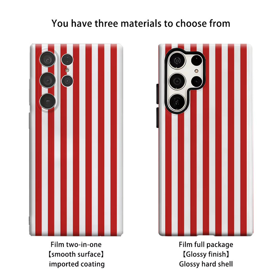 Stoßfeste Doppelschicht Handyhülle für Samsung Galaxy S25 Ultra, S24 und S23 Ultra Plus in Rot-Weiß Gestreift - Bild 2
