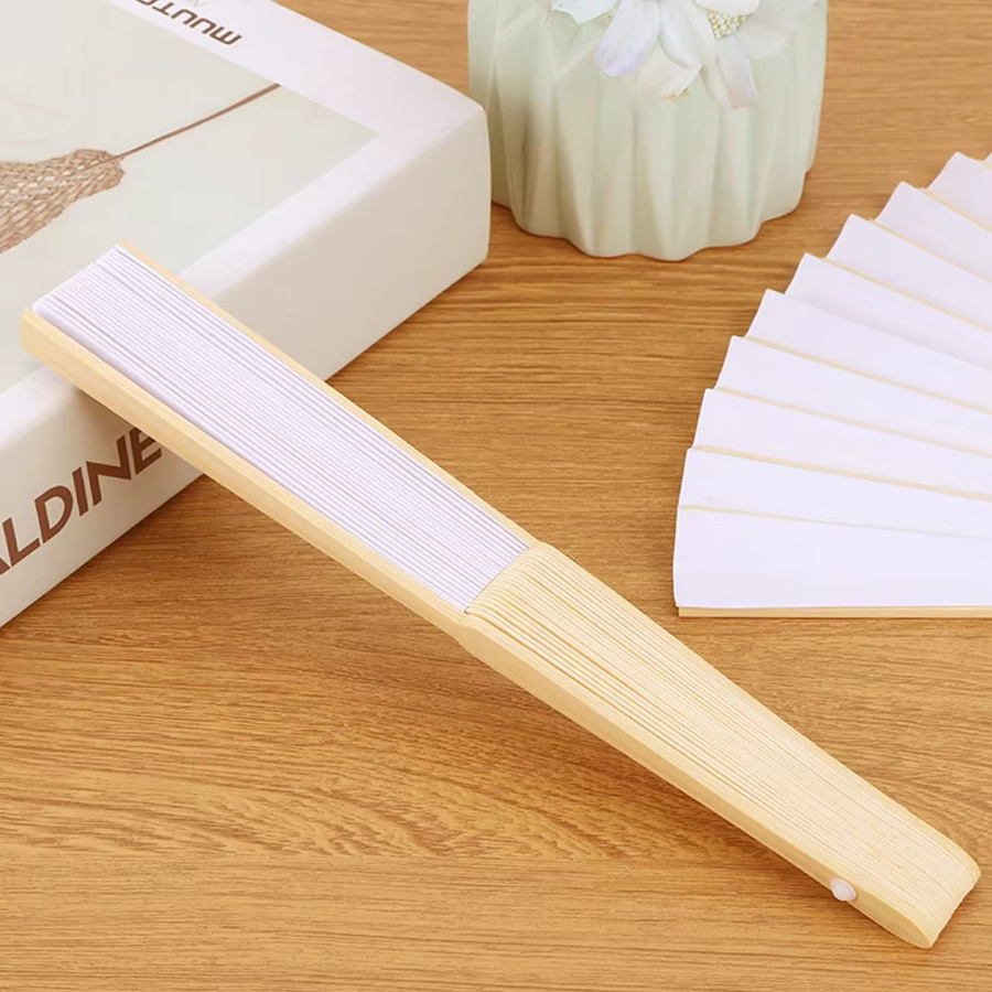 50 Stück DIY Papier-Bambus-Faltfächer in Weiß für Kalligrafie-Übungen, Hochzeiten und Dekoration - Bild 3