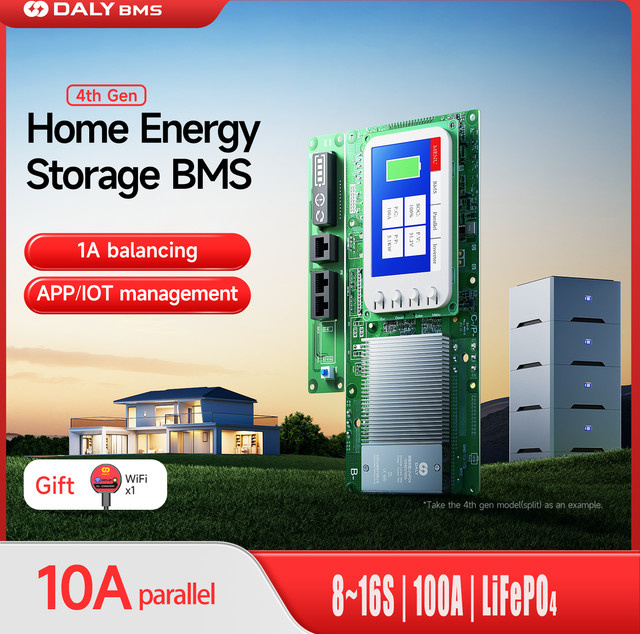 Daly Wechselrichter BMS für LiFePo4 8S 16S 24V 48V 100A mit Active Balancer und LCD für Growatt Deye Pylon-Wechselrichter inklusive Wi-Fi - Bild 1