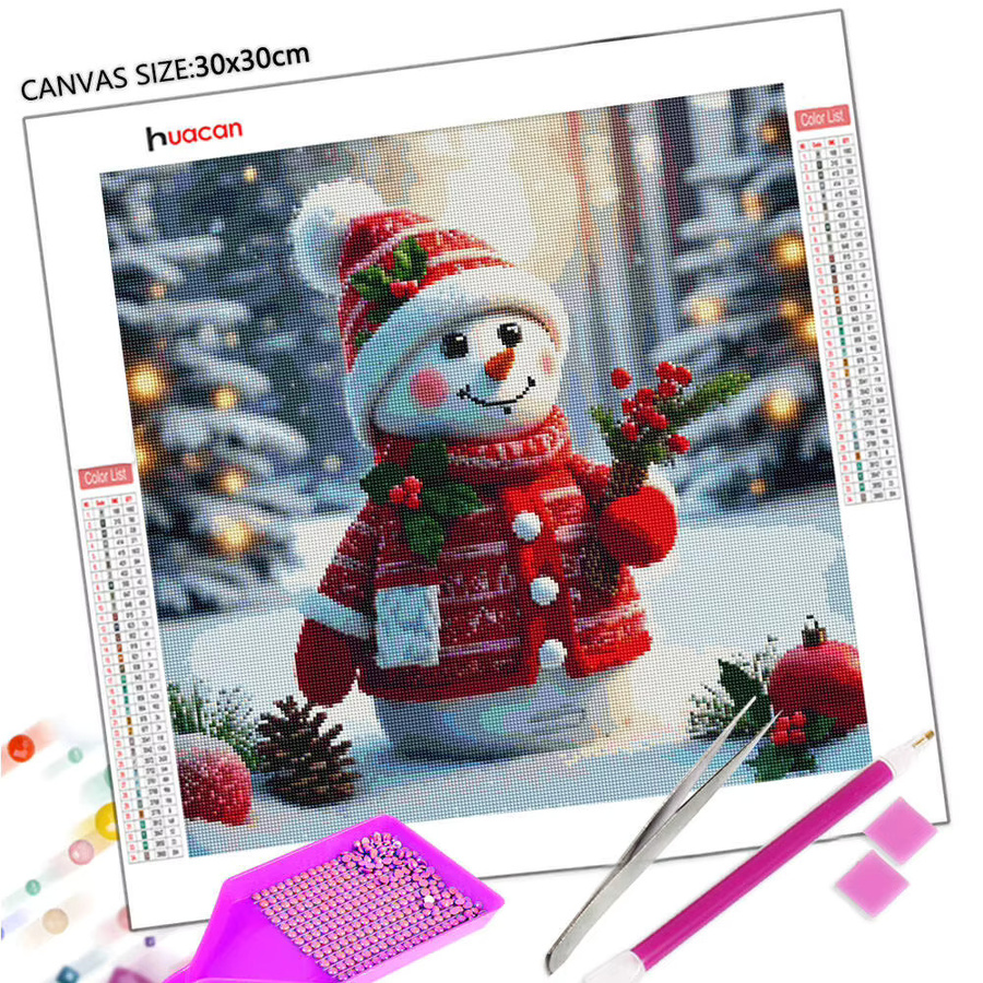 HUACAN 5D DIY Schneemann Diamant Malerei Weihnachten Diamant Mosaik Kunstset Kiefernwald in Multicolour, B/H: 20 x 20 cm - Bild 2