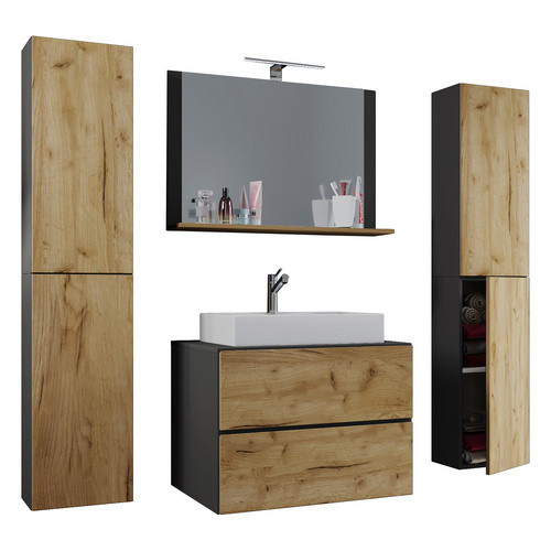 VCM Badmöbel Set Lendas 5-teilig mit Waschbecken aus Keramik in Grau, Weiß und Anthrazit mit Eiche-Optik, B/H/T: 60 x 52 x 52 cm - Bild 2