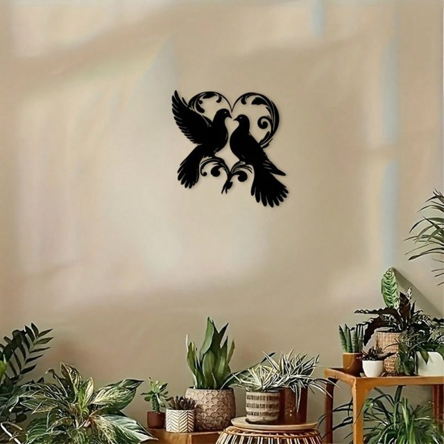 CIFBUY Metall-Blechschild Love Birds mit schwarzer Silhouette als moderne Wandkunst für dein Zuhause - Bild 1