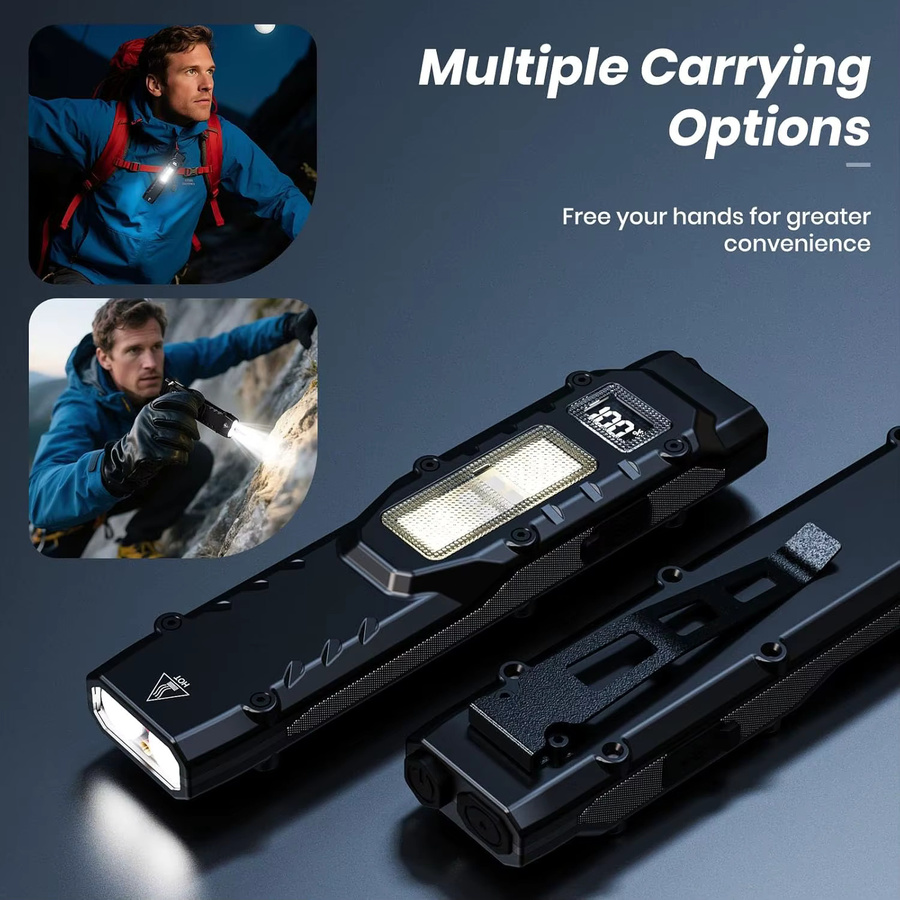 Heinast Taktische Taschenlampe in Schwarz mit Seitenlicht und Clip, wiederaufladbare multifunktionale Arbeitsleuchte für Outdoor und Notfälle - Bild 3