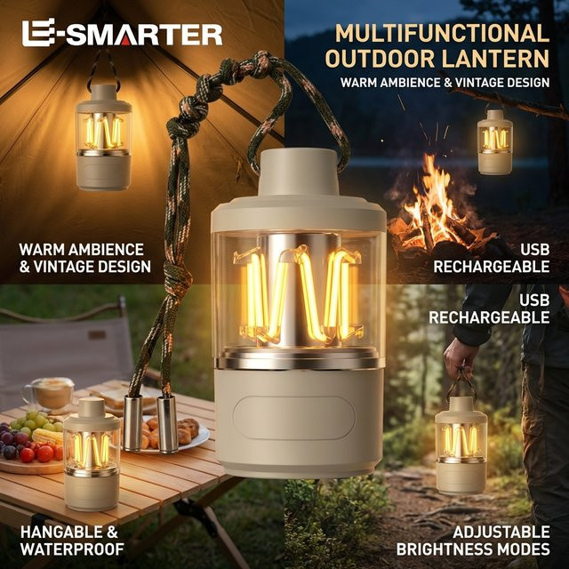 ESMARTER COB LED Campinglampe Warmweiß Wiederaufladbare Tragbare Laterne für Outdoor und Notfall - Bild 1