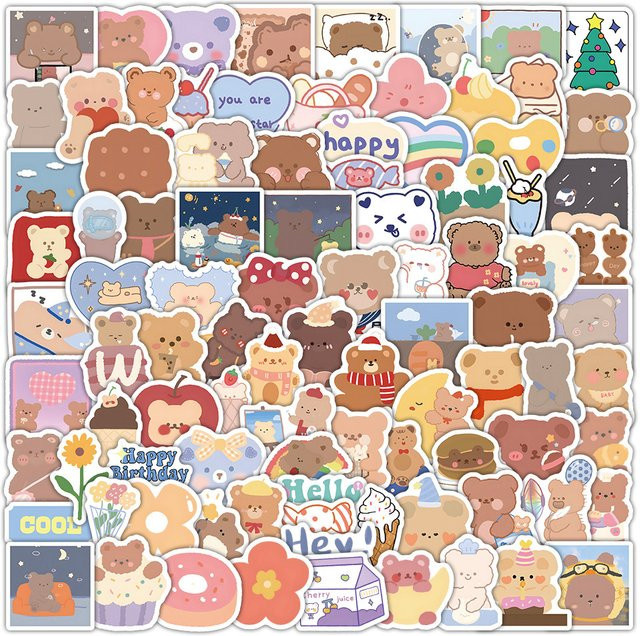 102 Stück Koreanische Bären-Aufkleber von Papery Pop Store in Multicolour für Laptop, Handyhülle und DIY-Dekoration - Bild 1