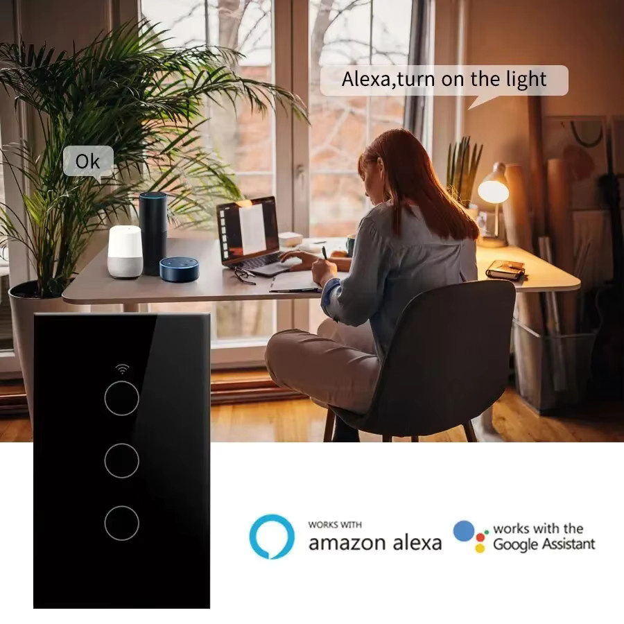 Tuya WiFi Smart Wandtaster aus Glas in Schwarz, moderner rechteckiger Lichtschalter mit RF433, kompatibel mit Amazon Alexa und Google Assistant, erhältlich als 1/2/3-fach mit oder ohne Neutralleiter - Bild 2