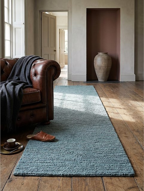 Läufer Kadima Design einfarbig Türkis aus Wolle B/T: 80 x 230 cm - Bild 1