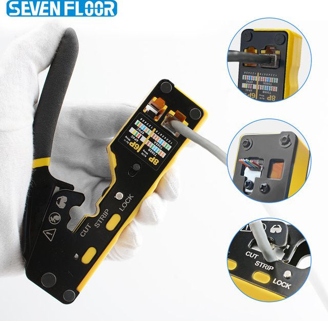 EASY-Typ RJ45-Netzwerkcrimper 3-in-1 Crimp Cut Strip für LAN CAT6A 6 5E STP UTP und modulares RJ11 RJ12 Telefonkabel - Bild 1