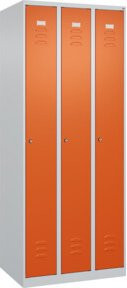 C+P Spind Classic PLUS Garderobenschrank mit 3 Abteilen, Stahlkonstruktion, Zylinderschloss und 3 Garderobenhaken, Farbe: Lichtgrau/Reinorange, H x B x T: 185 x 75 x 50 cm - Bild 1