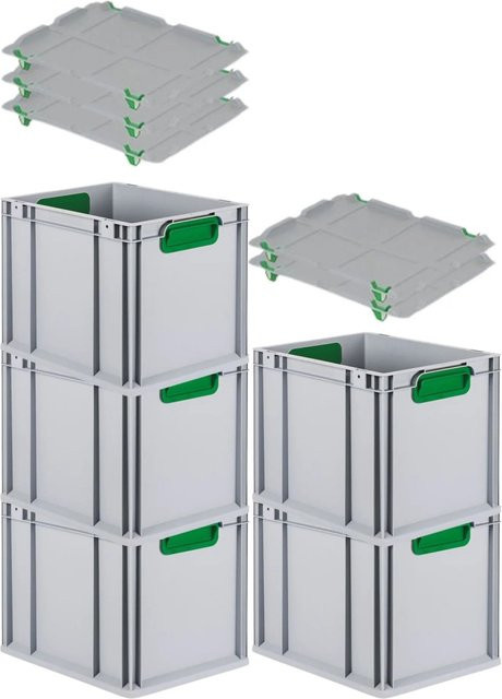 PROREGAL Spar Set 5x Eurobox Nextgen Color mit Auflagedeckel und Schiebeschnappverschlüssen in Grün, H: 32 cm, B: 30 cm, T: 40 cm - Bild 1