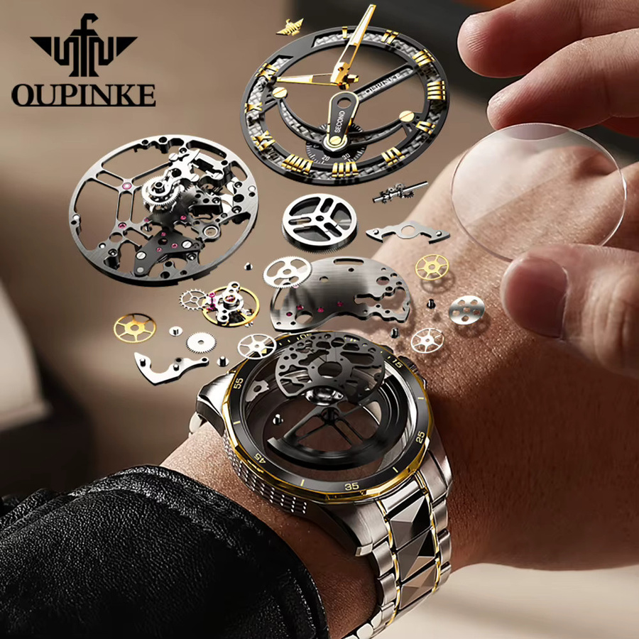 OUPINKE Armbanduhr, Automatik, Edelstahl, Wolfram, Saphirglas, Herren - Bild 3