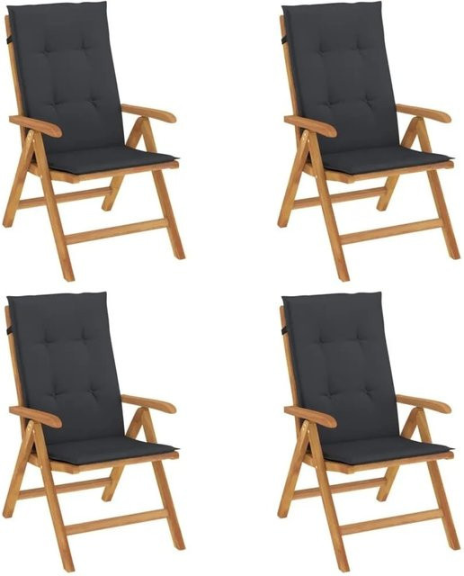 vidaXL Gartenstuhl-Set aus Teakholz mit Kissen, 4 Stück, Schwarz - Bild 1