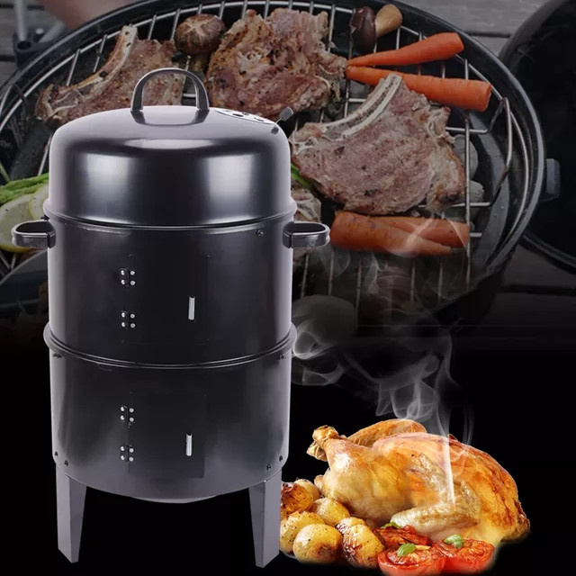 Bymaocar 3-in-1 Multifunktions-Räuchergrill aus Eisen in Schwarz, Holzkohlegrill für Fleisch mit abnehmbarem Grillofen, Höhe: 84,0 cm - Bild 1