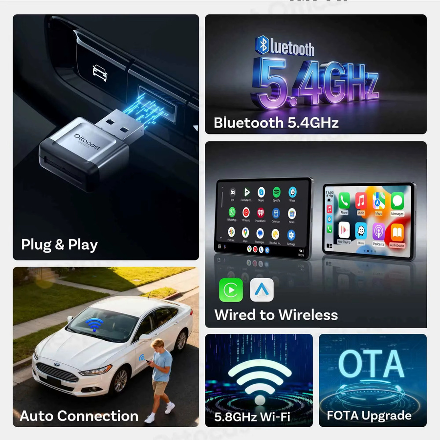 Ottocast Express Mini Gem Cube 3.0 Adapter für kabelloses CarPlay und Android Auto USB-Dongle - Bild 4
