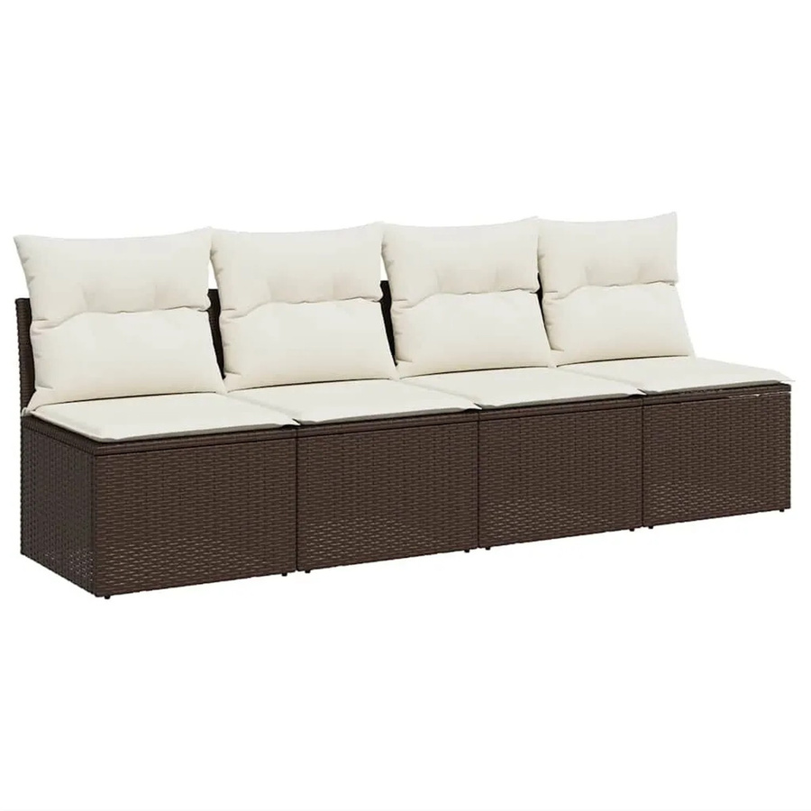 vidaXL Gartensofa 4-Sitzer aus braunem PE-Rattan mit cremeweißen Polsterkissen und pulverbeschichtetem Stahlgestell - Bild 2