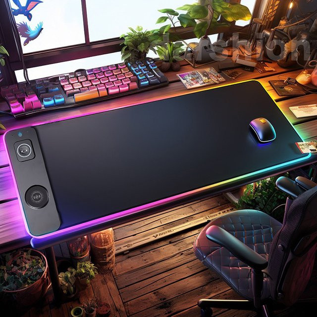 3-in-1 Gaming-Mauspad mit RGB-Beleuchtung und magnetischer kabelloser Ladefunktion für Smartphone, Uhr und Kopfhörer, Schwarz, B/T: 80 x 30 cm - Bild 1