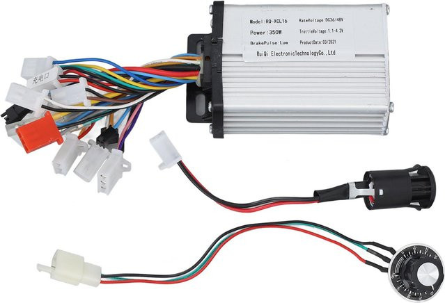 Igeteck Bürstenloser Controller mit Zündschalter und Geschwindigkeitsregler-Drehschalter, 350W, 36V/48V, Schwarz/Weiß/Silber - Bild 1