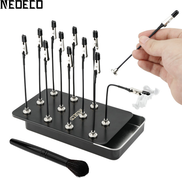 NEOECO Modellbau Werkzeug-Set mit Lackierbasis-Halter und 12 magnetischen biegbaren Krokodilklemmen in Schwarz - Bild 1